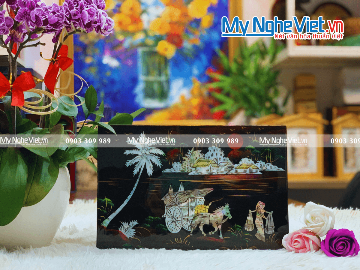 Vietnamese Countryside Lacquer Panel | Handcrafted Mother-of-Pearl Inlay