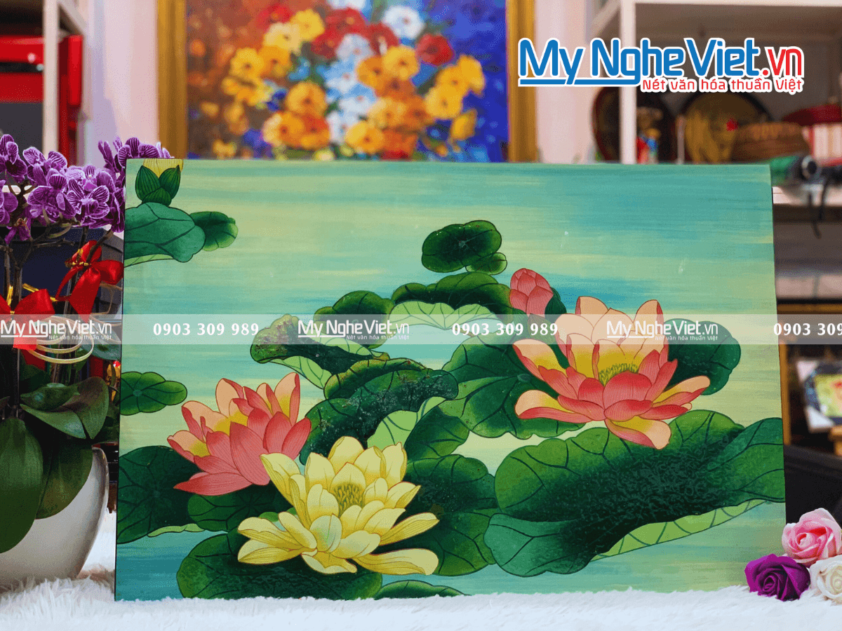 Exquisite Lotus Lacquer Painting | Handcrafted Vietnamese Masterpiece