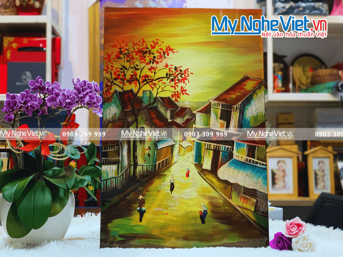 Handcrafted Vietnamese Lacquer Painting of Ancient Streets | Timeless Heritage Finish