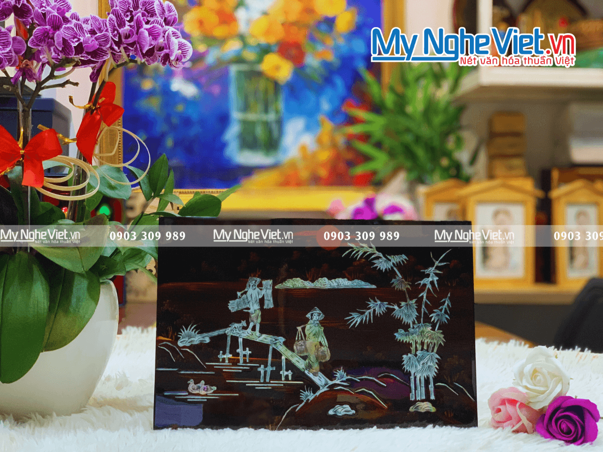 Vietnamese Lacquerware Landscape Panel | Mother-of-Pearl Inlay Artistry