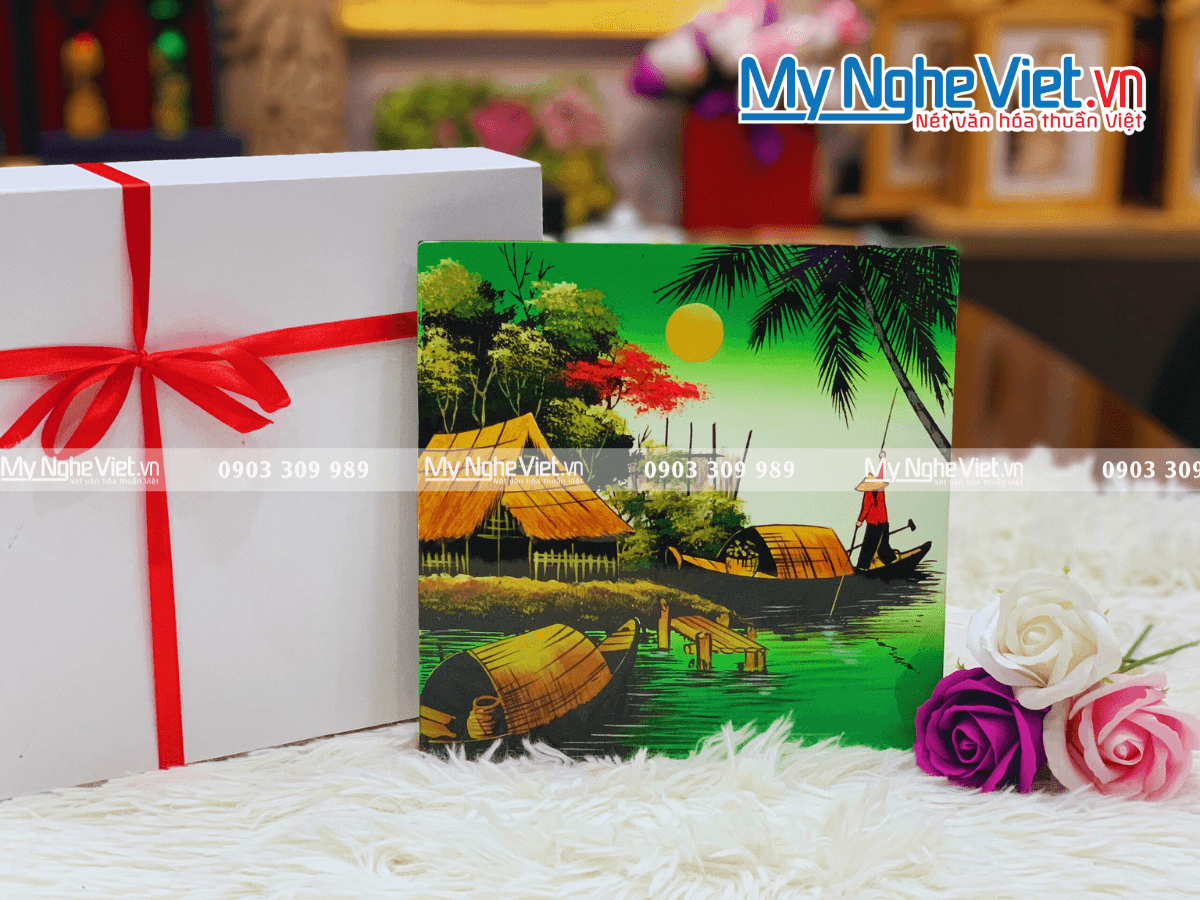 Exquisite Rural Landscape Lacquer Painting | Authentic Vietnamese Craftsmanship