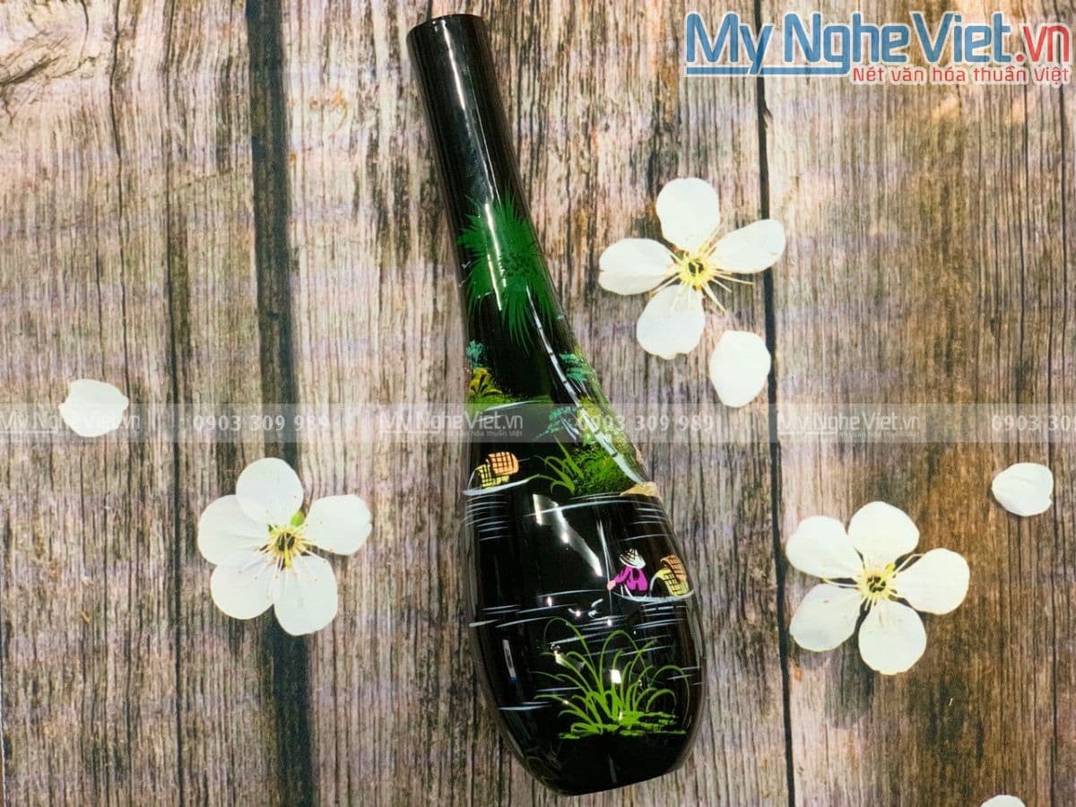 Handcrafted Lacquerware Vase | Meticulous Inlaid Mother-of-Pearl Countryside Motif