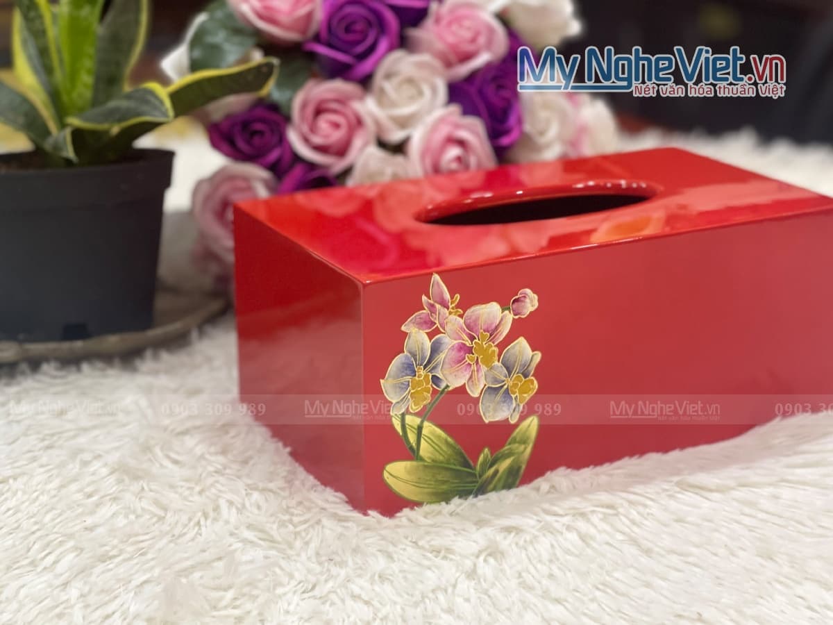 Rectangular Tissue Box with Blue Plum Blossom Motif | Fine Vietnamese Craftsmanship