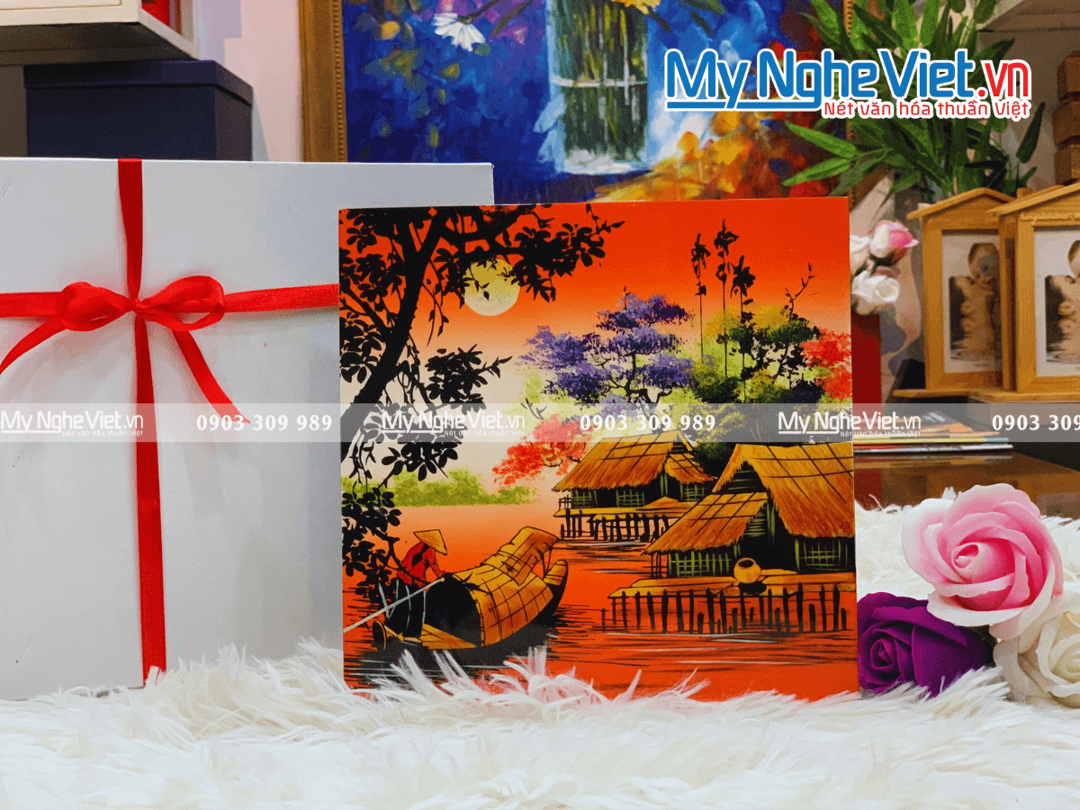 Exquisite Handcrafted Lacquer Painting of Vietnamese Countryside | Meticulous Artisan Heirloom