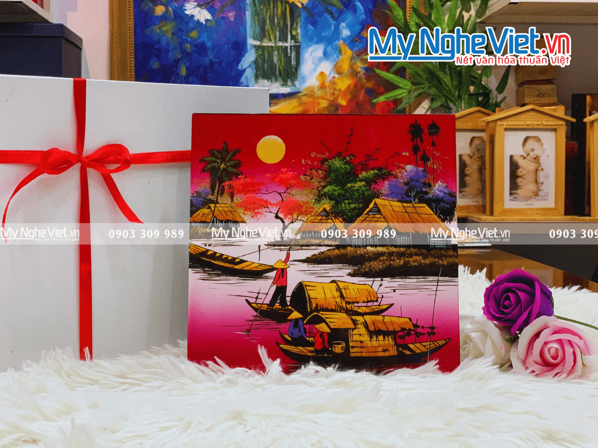 Handcrafted Lacquer Art Panel | Timeless Rural Vietnamese Landscape