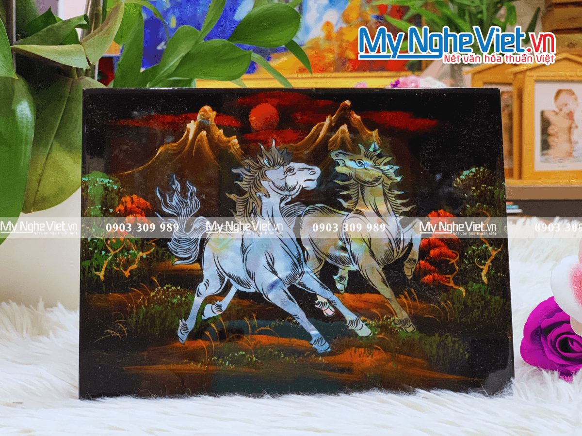 Majestic Galloping Horses Lacquer Art | Mother-of-Pearl Inlay Masterpiece