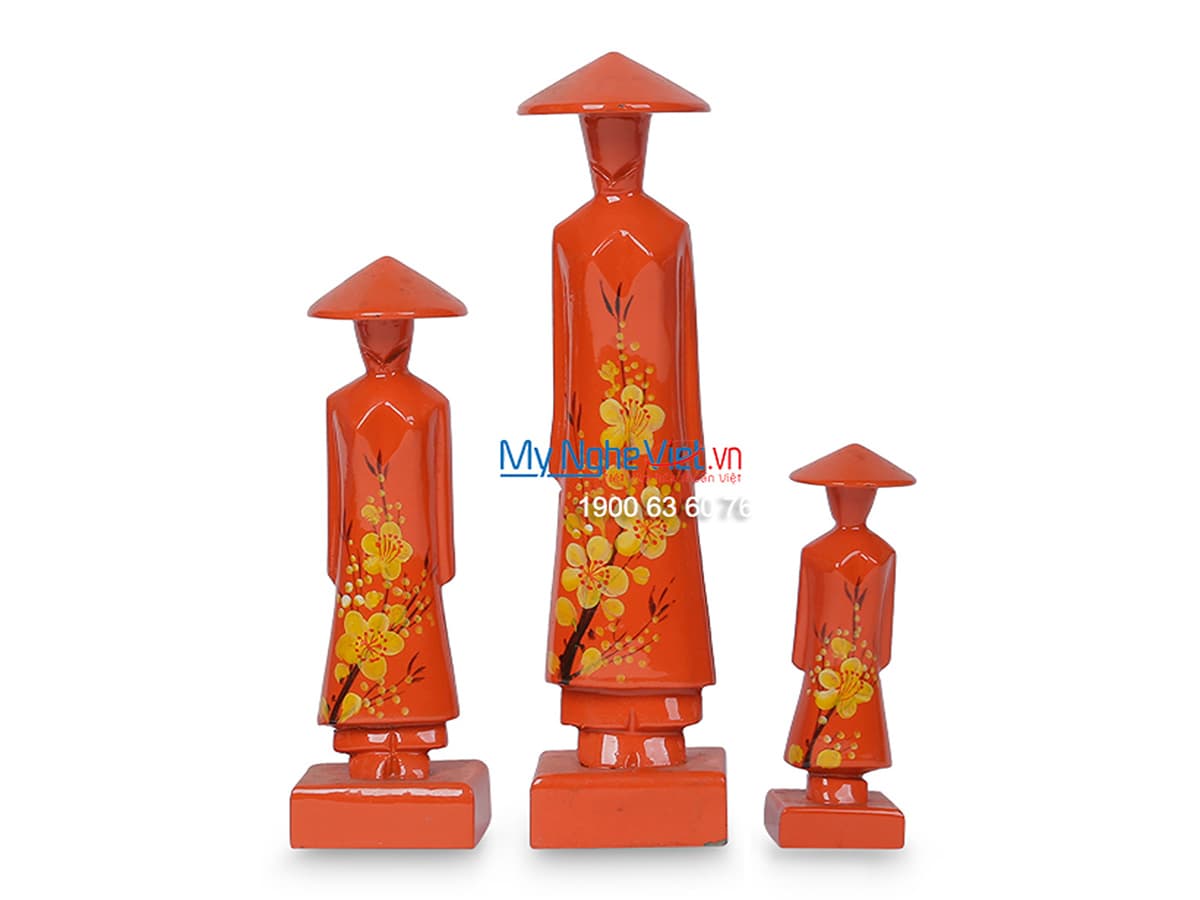 Timeless Vietnamese Lacquered Áo Dài Maiden Sculpture | Handcrafted Wood & Polished Lacquer