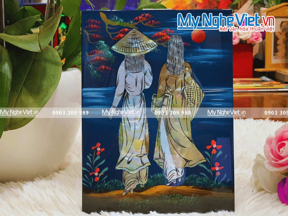 Elegant Vietnamese Lacquer Painting of Woman in Ao Dai | Timeless Handcrafted Legacy