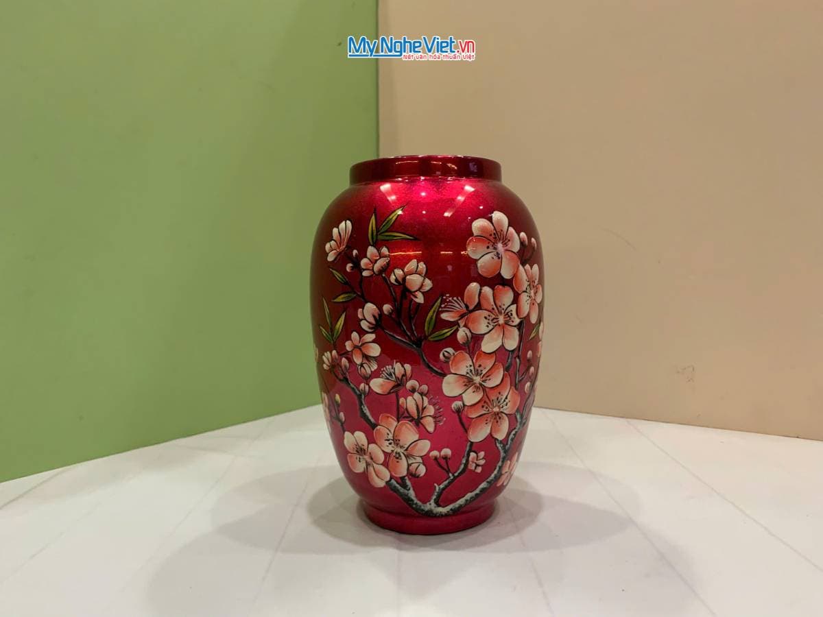 Embossed Blossom Relief Lacquer Vase | Premium Handcrafted Vietnamese Artistry