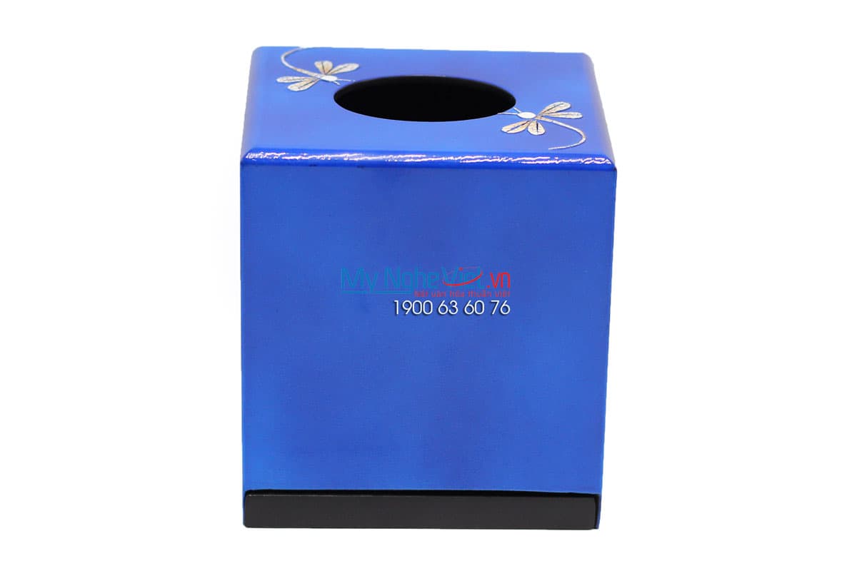 Square Blue Dragonfly Lacquered Tissue Box | Meticulous Handcrafted Artistry