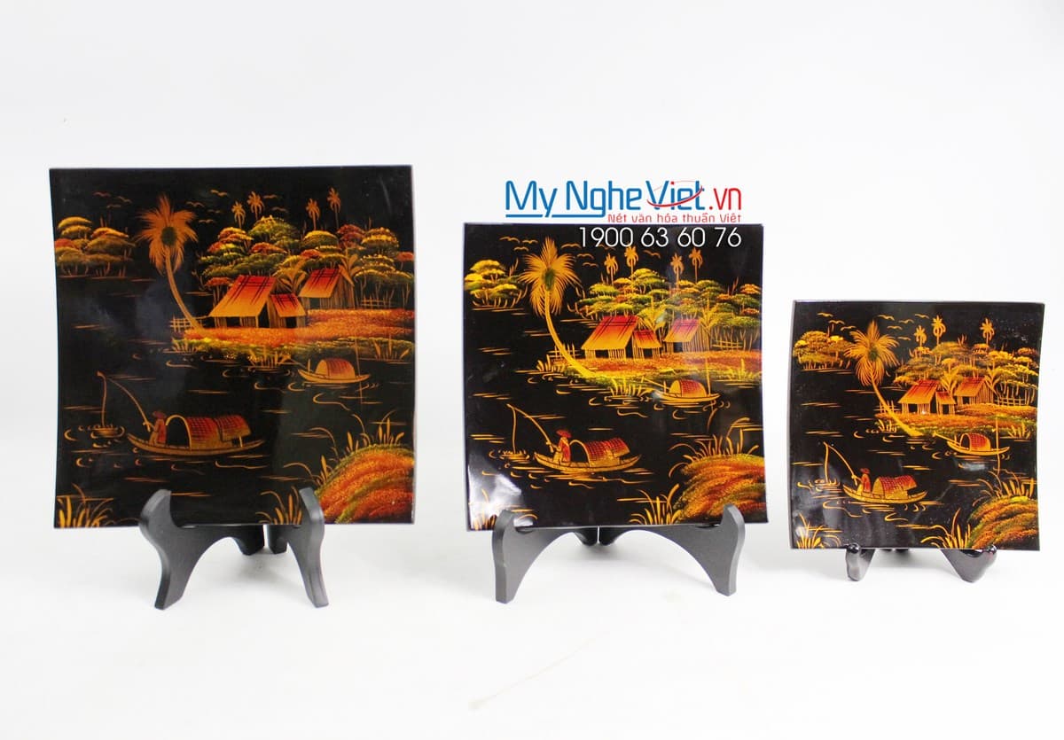 Trilogy of Countryside Lacquer Art Plates | Authentic Vietnamese Lacquer