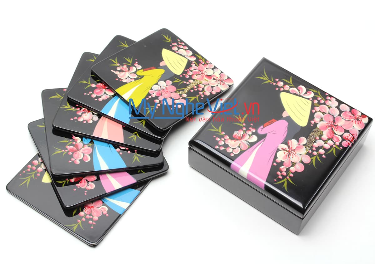 Handcrafted Lacquered Floral Coaster Set | Multicolor Elegance