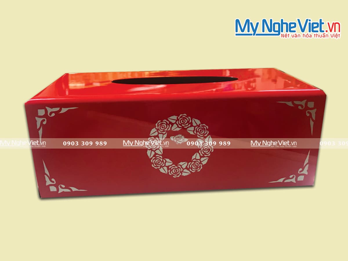 Rectangular Tissue Box | Hand-Painted Blue Plum Blossom Lacquerware