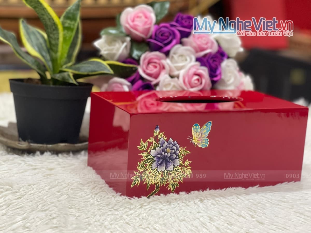 Rectangular Tissue Box with Blue Plum Blossom Motif | Hand-Painted Ceramic Artistry