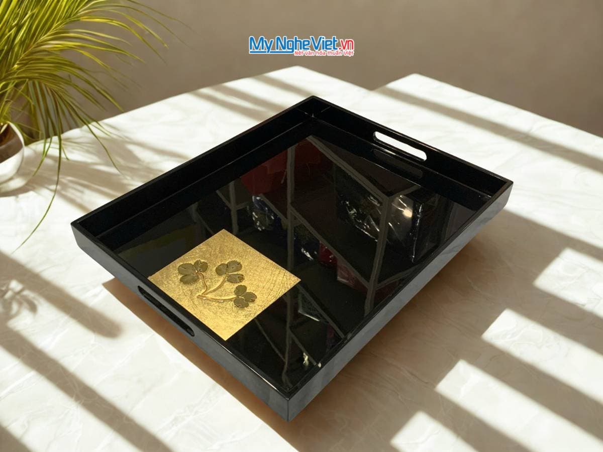 Exquisite Gold-Leaf Black Lacquer Tray | Timeless Vietnamese Artistry
