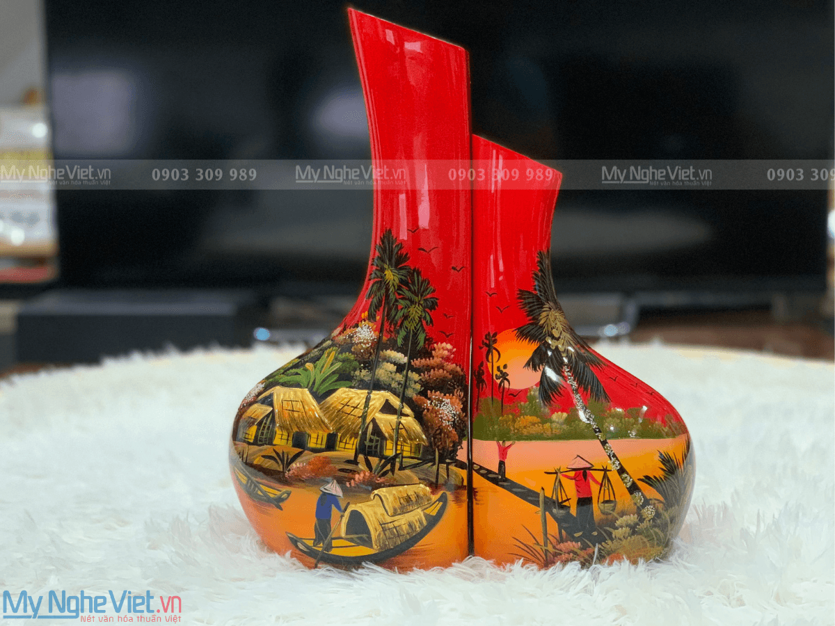 Handcrafted Lacquerware Vase Duo | Traditional Red Embossed Elegance