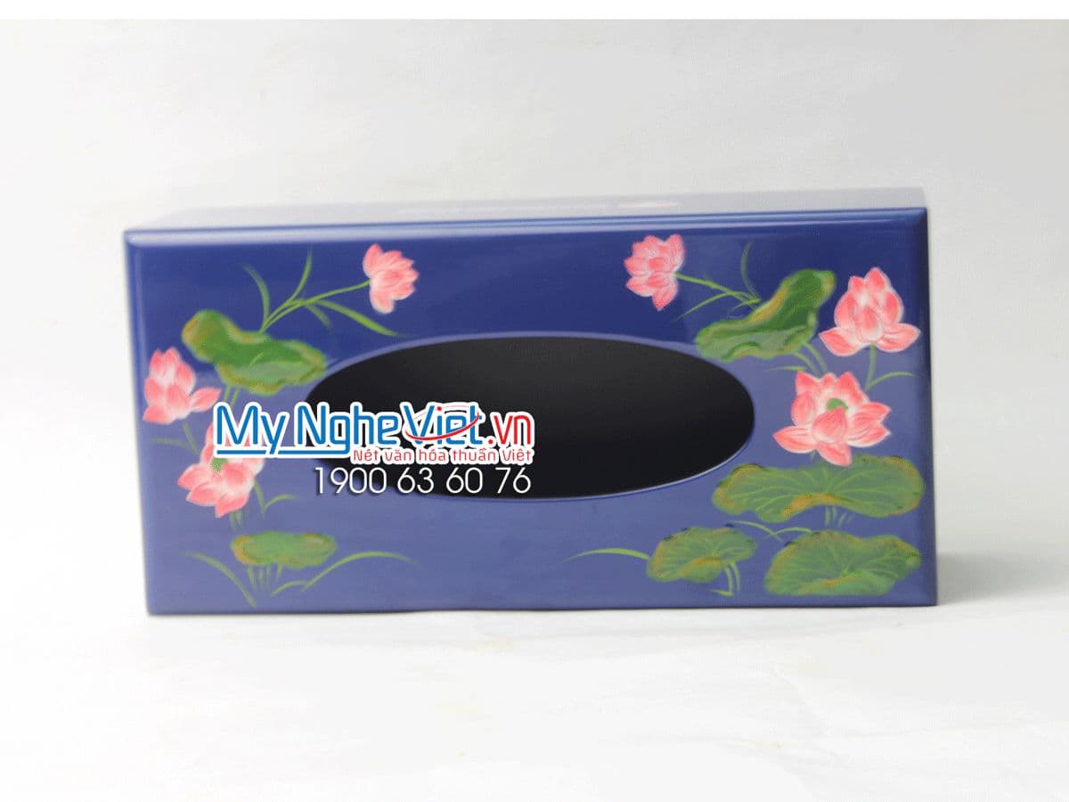 Handcrafted Lacquer Tissue Box | Raised Lotus Motif in Traditional Vietnamese Lacquer