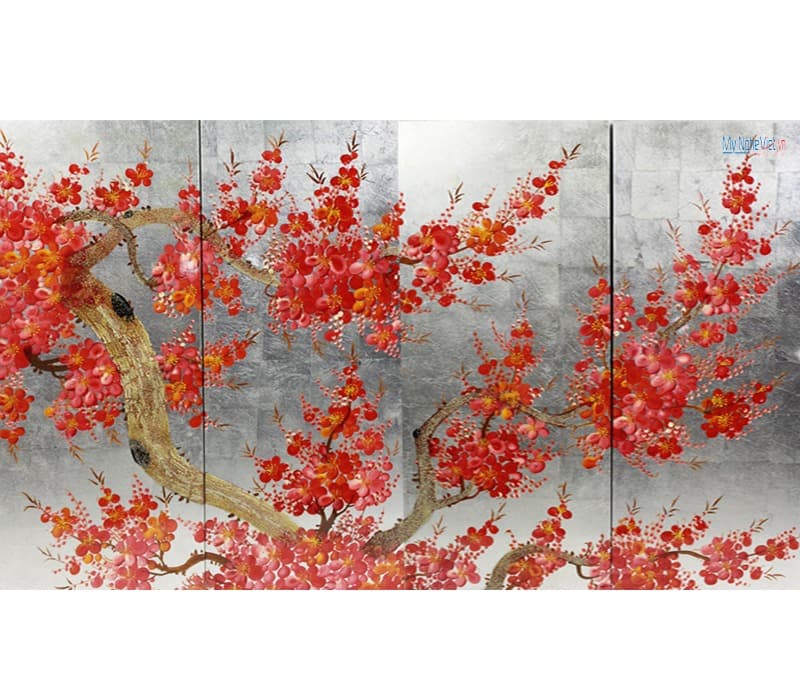 Peach Blossom Lacquer Art Panel Set | Glossy Ebony Heritage Finish