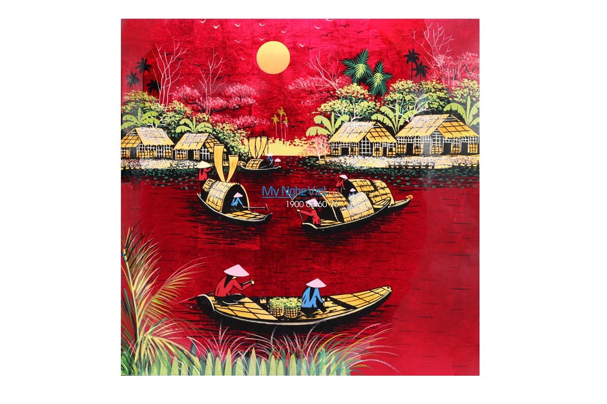 Rustic Countryside Lacquer Painting 30x30 cm | Meticulous Handcrafted Artistry